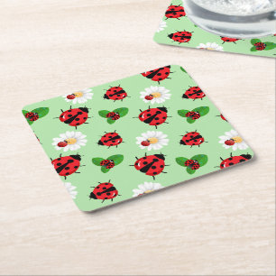 Niedlicher Rotpolka Punkt Ladybug Daisy Blume Somm Rechteckiger Pappuntersetzer