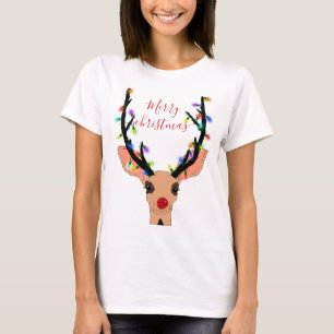 Niedlicher Rotrescher Hirsch glühende Weihnachtsle T-Shirt