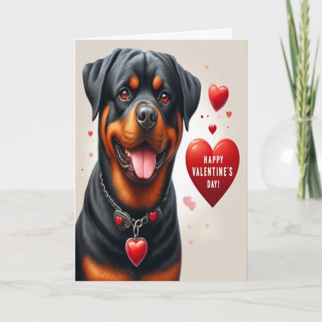 Niedlicher Rottweiler Hund zum Valentinstag Feiertagskarte (Vorderseite)