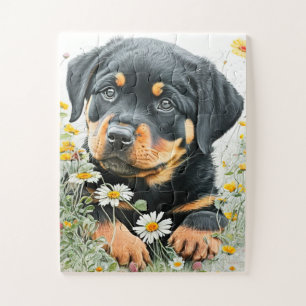Niedlicher Rottweiler Welpenhund Wasserfarben Puzzle