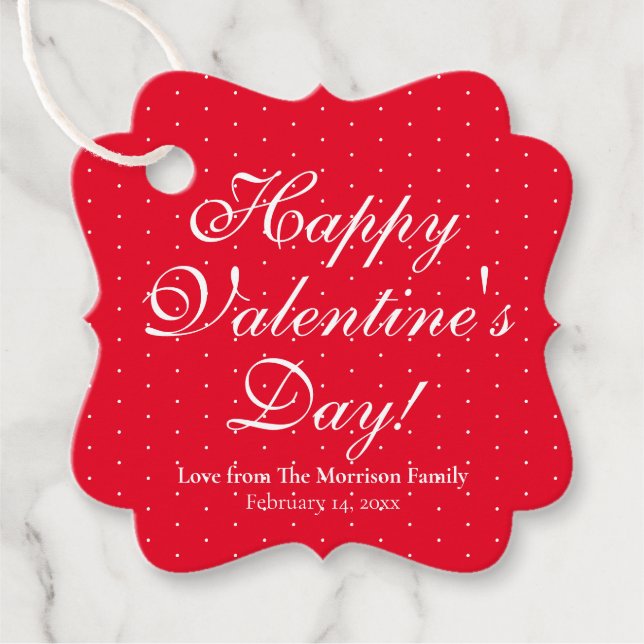 Niedlicher Rotweiße Polka-Punkte nach dem Valentin Geschenkanhänger (Vorderseite)