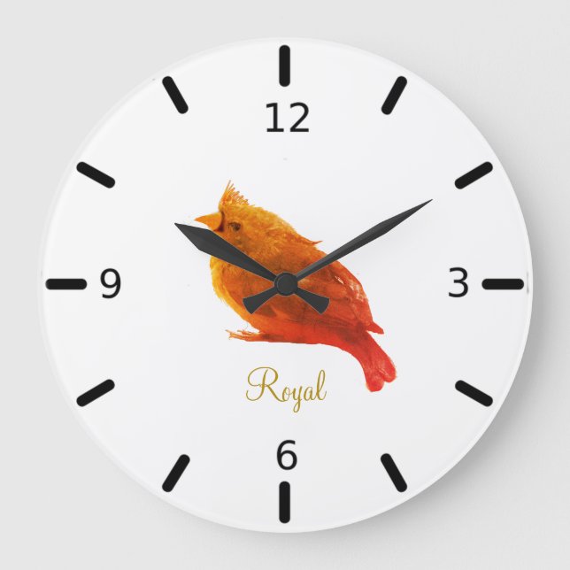 Niedlicher Royal Bird auf White Große Wanduhr (Vorderseite)