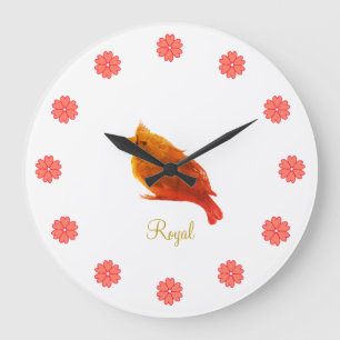 Niedlicher Royal Bird und Blume Große Wanduhr
