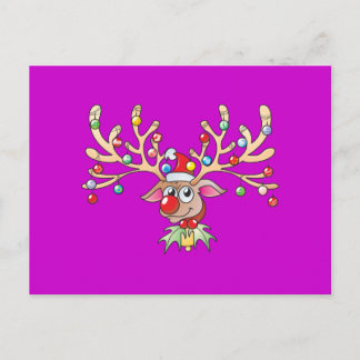 Niedlicher Rudolf Rentier mit Weihnachtsbeleuchtun Feiertagspostkarte