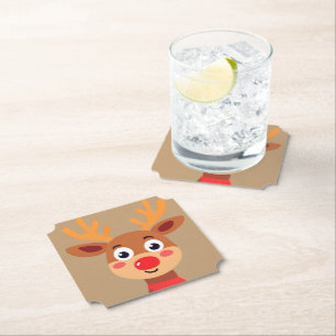 Niedlicher Rudolph der Red Nose Rentier Paper Unte Untersetzer