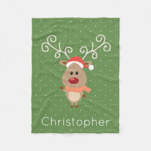 Niedlicher Rudolph der Rotnasen-Rentier-Cartoon Fleecedecke