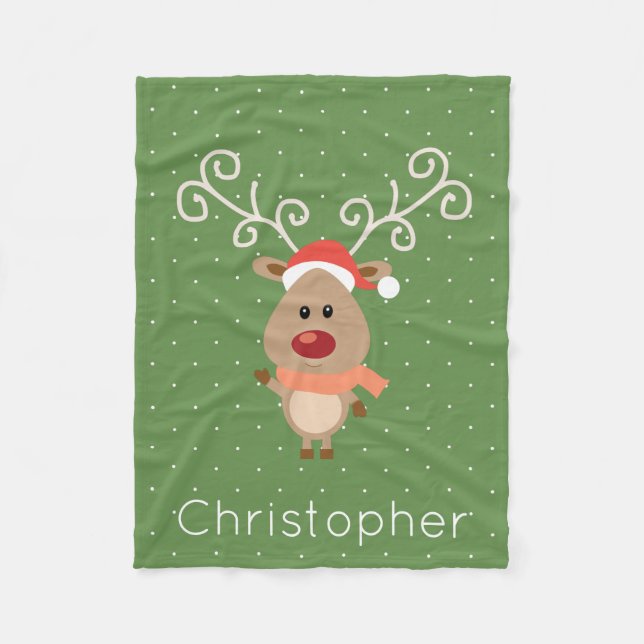Niedlicher Rudolph der Rotnasen-Rentier-Cartoon Fleecedecke (Vorderseite)