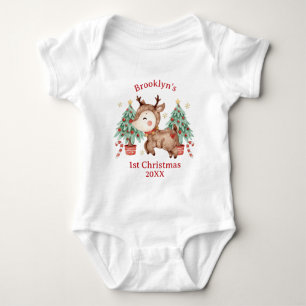 Niedlicher Rudolph Red Nose Rentier Tree 1. Weihna Baby Strampler