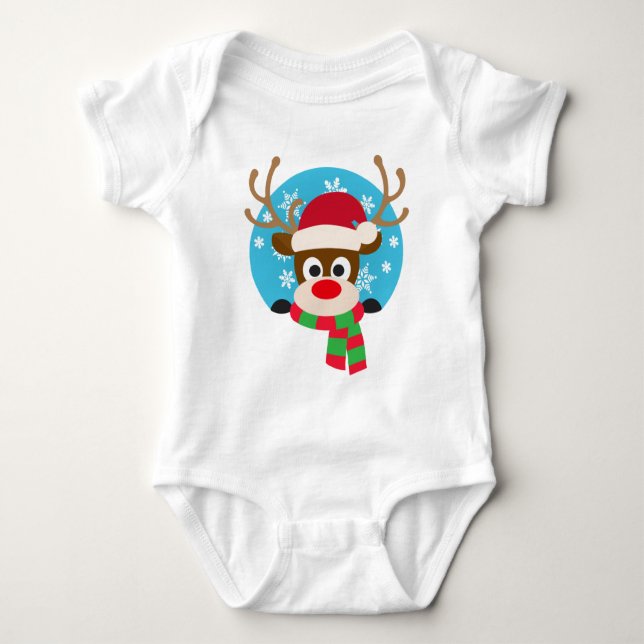 Niedlicher Rudolph The Red Nose Rentier | Baby Bod Baby Strampler (Vorderseite)