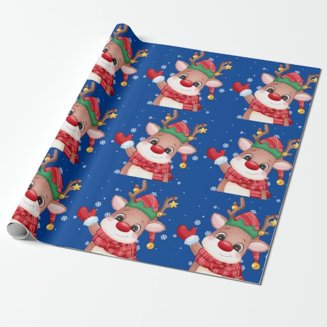 Niedlicher Rudolph The Red Nose Rentier Geschenkpapier (Ungerollt)