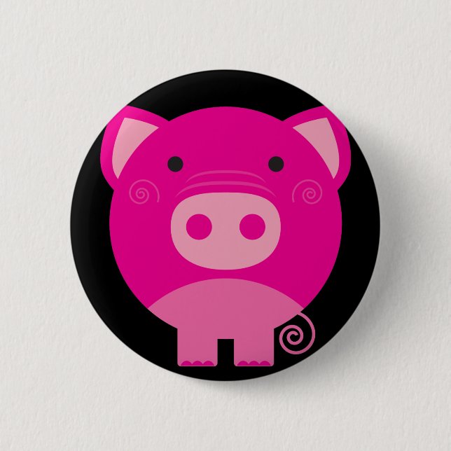 Niedlicher runder Schwein-Cartoon Button (Vorderseite)