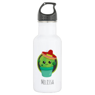 Niedlicher Rundkaktus in einem roten Sombrero Edelstahlflasche