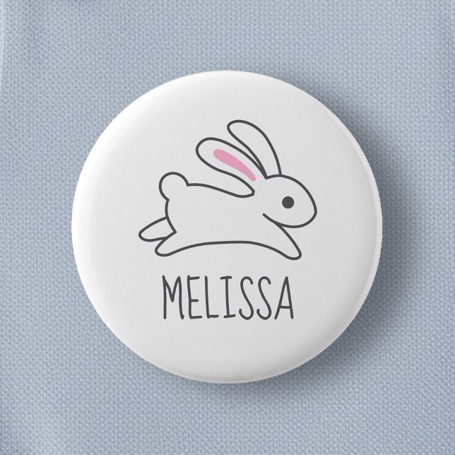 Niedlicher Running Bunny Rabbit Individuelle Name Button (Von Creator hochgeladen)