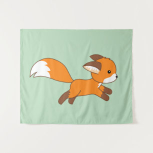 Niedlicher Running Fox auf Green Wandteppich