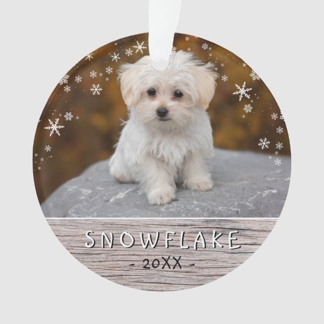 Niedlicher Rustikaler Hund Welpe Snowflake 2 Foto  Ornament (Vorderseite)