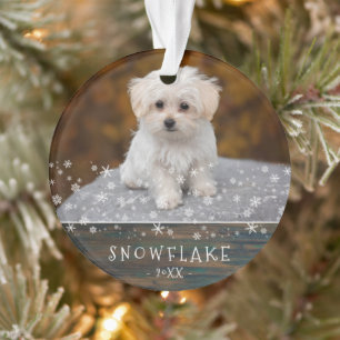 Niedlicher Rustikaler Hund Welpe Snowflake 2 Foto  Ornament