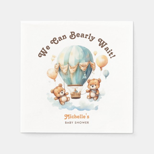 Niedlicher rustikaler Twins Baby Duschbär mit Ball Serviette (Vorderseite)