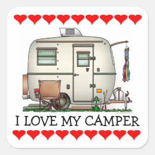 Niedlicher RV Vintag Glass Ei Camper Trailer Quadratischer Aufkleber