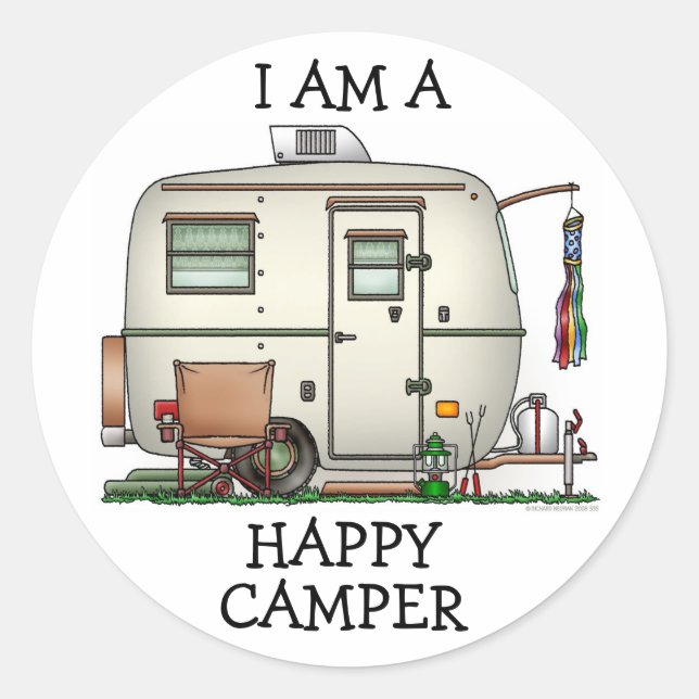 Niedlicher RV Vintag Glass Ei Camper Trailer Runder Aufkleber (Vorderseite)