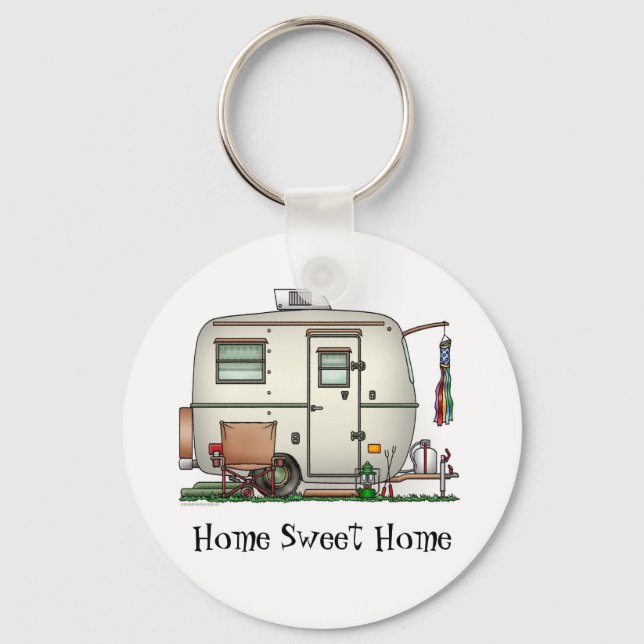 Niedlicher RV Vintag Glass Ei Camper Trailer Schlüsselanhänger (Vorderseite)