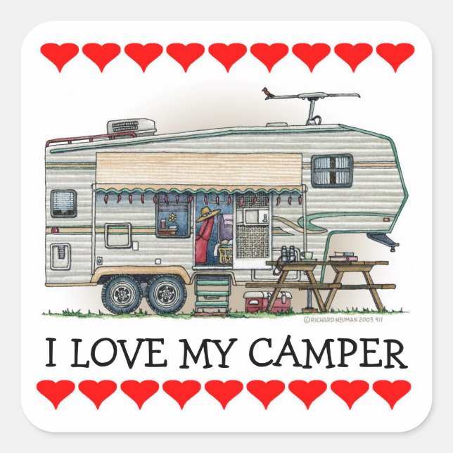 Niedlicher RV Vintager Camper Quadratischer Aufkleber (Vorderseite)