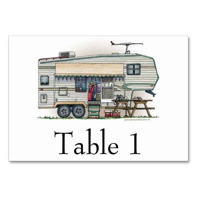 Niedlicher RV Vintager Camper Tischnummer (Rückseite)