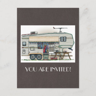Niedlicher RV-Vintager Fünftrad-Camper Einladung