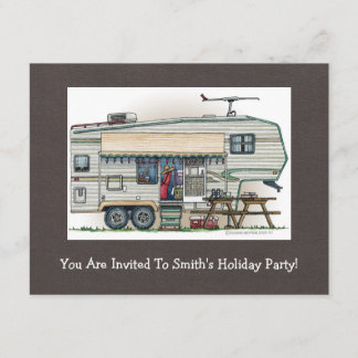 Niedlicher RV-Vintager Fünftrad-Camper Einladung