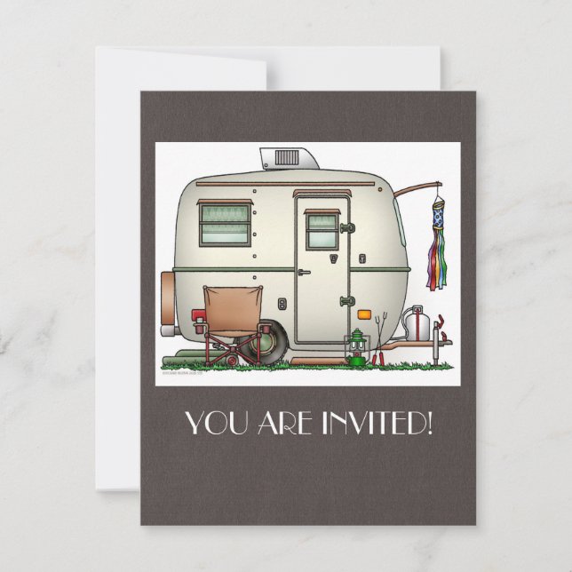 Niedlicher RV Vintager Glasseier Reiseanhänger Einladung (Vorderseite)