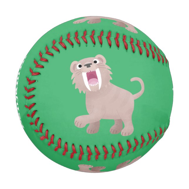Niedlicher Säbeltoothy Tiger Smilodon Cartoon Baseball (Vorderseite Links)