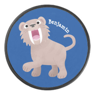 Niedlicher Säbeltoothy Tiger Smilodon Cartoon Eishockey Puck