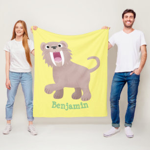 Niedlicher Säbeltoothy Tiger Smilodon Cartoon Fleecedecke