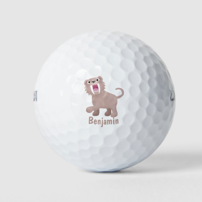Niedlicher Säbeltoothy Tiger Smilodon Cartoon Golfball (Vorderseite)