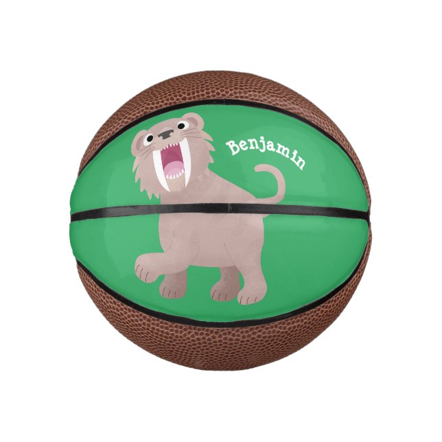 Niedlicher Säbeltoothy Tiger Smilodon Cartoon Mini Basketball (Vorderseite)