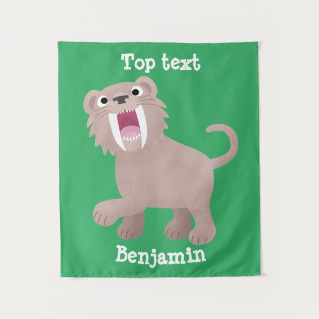 Niedlicher Säbeltoothy Tiger Smilodon Cartoon Wandteppich (Vorderseite)