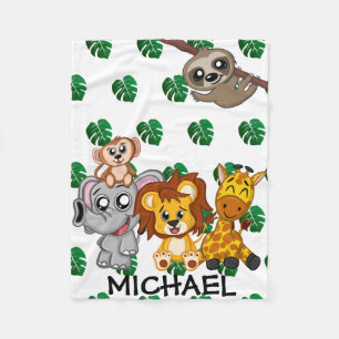 Niedlicher Safari Cartoon Jungle Mustername Fleecedecke