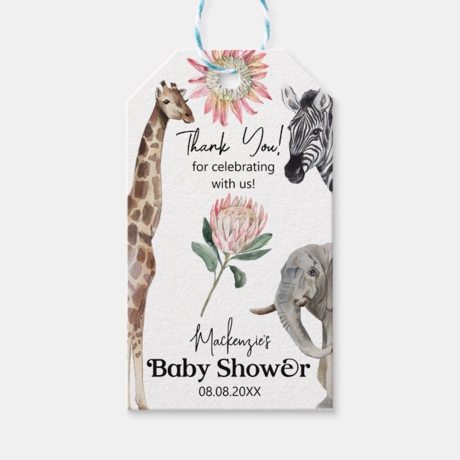 Niedlicher Safari Jungle Animals Baby-Duschgeschen Geschenkanhänger (Vorderseite)