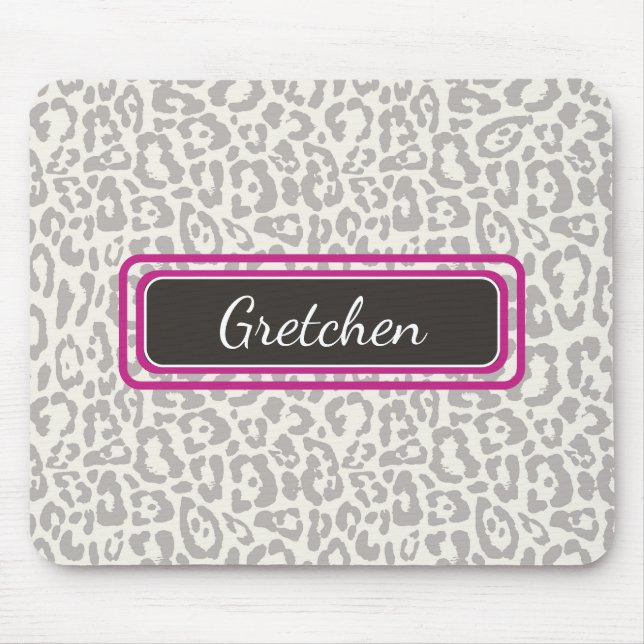 Niedlicher Safari Leopard Print Grau und Weiß Mous Mousepad (Vorne)