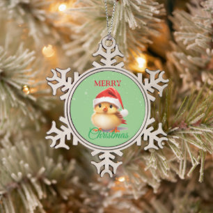 Niedlicher Safari-Vogel Weihnachtskostüm Schneeflocken Zinn-Ornament