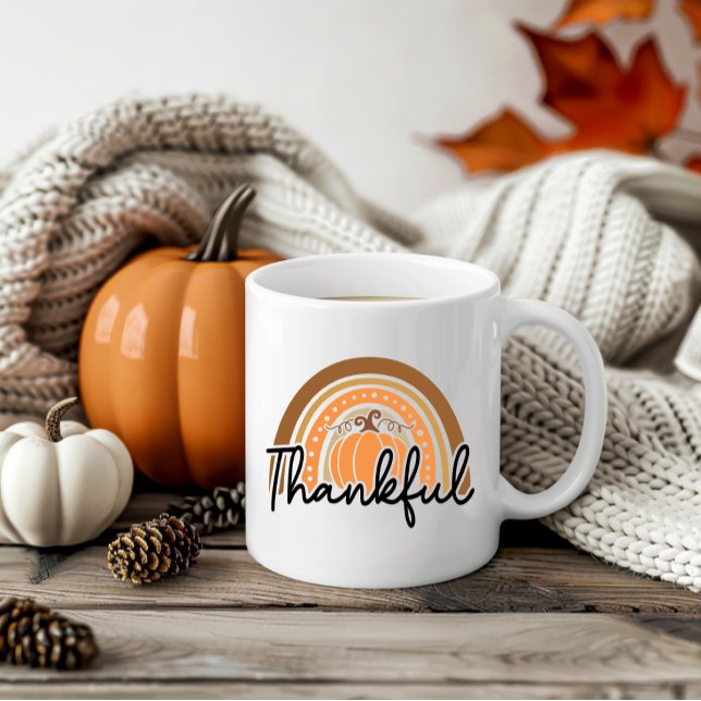 Niedlicher saisonaler Fall Boho Pumpkin Dankbarkei Kaffeetasse (Von Creator hochgeladen)