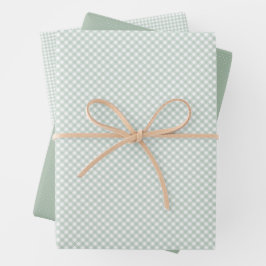 Niedlicher Salbei Gingham und Dots Klassiker Geschenkpapier Set
