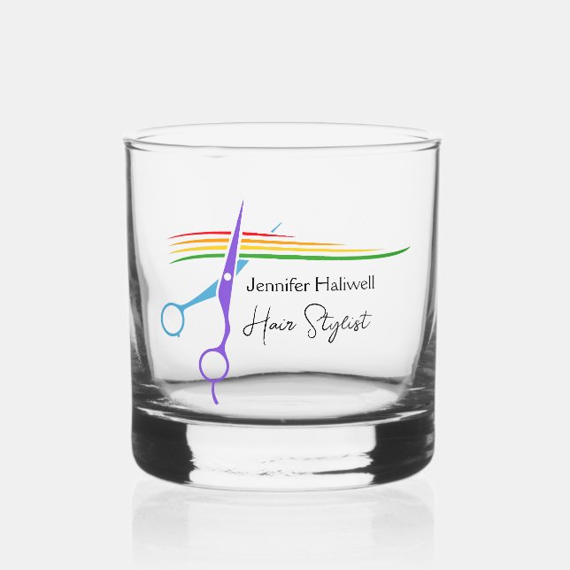 Niedlicher Salon für  Friseur-Stylist-Regenbogensc Whiskyglas (Vorderseite)