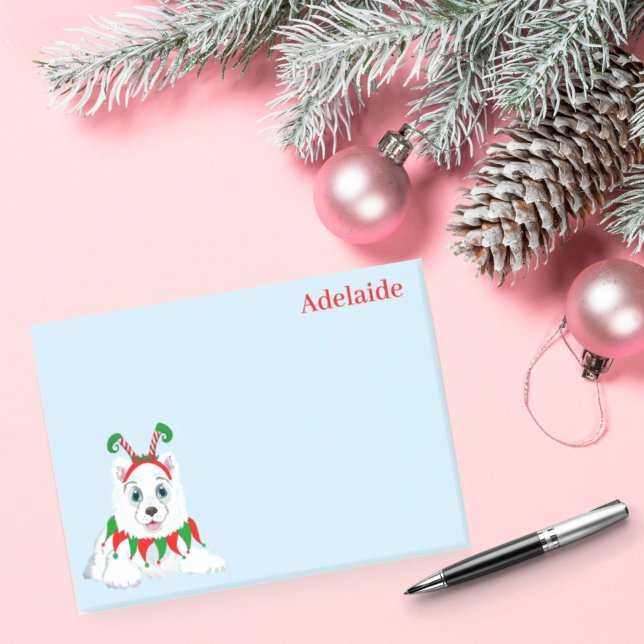 Niedlicher Samoyed Elf mit lustigem Headband. Post-it Klebezettel (Von Creator hochgeladen)