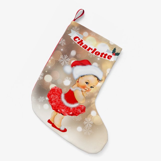 Niedlicher Sankt-Baby-Mädchen-roter Kleiner Weihnachtsstrumpf (Vorderansicht (hängend))