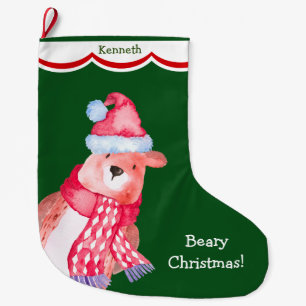 Niedlicher Santa Bear Personalisiert Großer Weihnachtsstrumpf