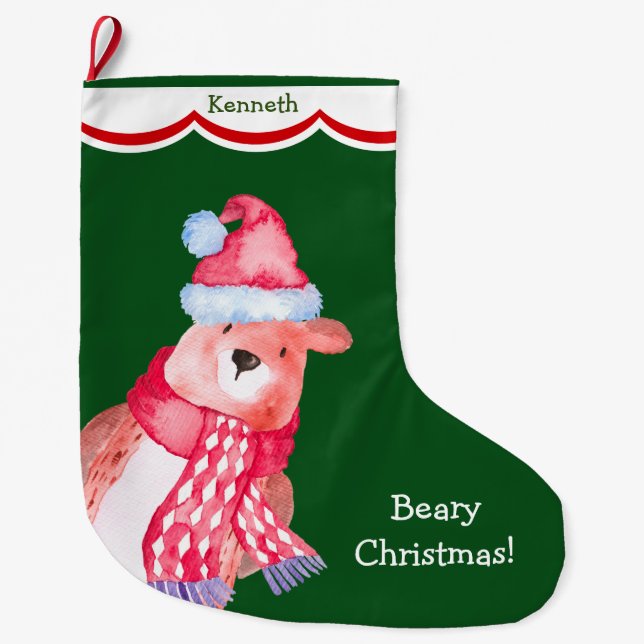 Niedlicher Santa Bear Personalisiert Großer Weihnachtsstrumpf (Vorderseite)