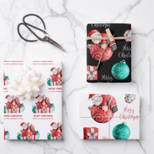Niedlicher Santa Cartoon Muster Name Frohe Weihnac Geschenkpapier Set