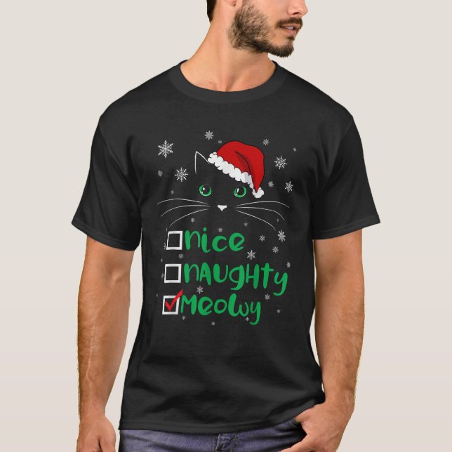 Niedlicher Santa Cat Nice Naughty Meowy Catmas Xma T-Shirt (Vorderseite)