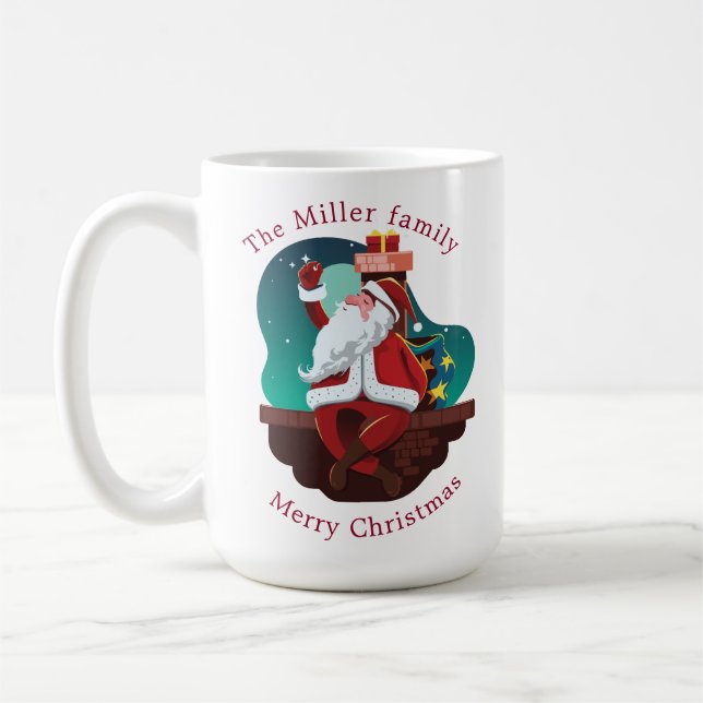 niedlicher Santa-Claus auf der Dachfeiertagmonogra Kaffeetasse (Links)