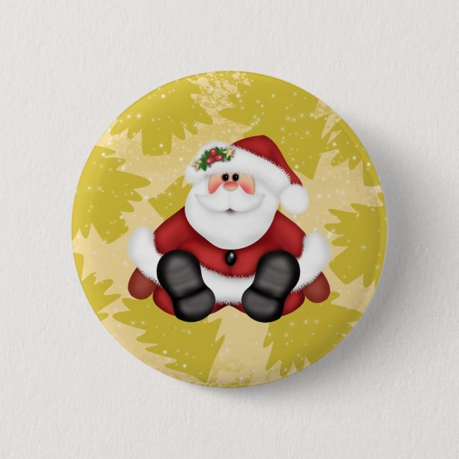 Niedlicher Santa Claus Button mit Weihnachtsbaumen (Vorderseite)